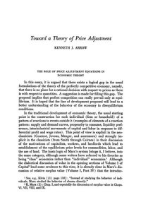 cover of the book Toward a Theory of Price Adjustment (K.J. Arrow's article from The Allocation of Economic Resources, ed. by M. Abramovitz)