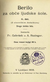 cover of the book Berilo za obče ljudske šole. II. del. (S slovniškim dodatkom.) Drugo šolsko leto