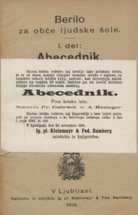 cover of the book Berilo za obče ljudske šole. I. del: Abecednik. Prvo šolsko leto