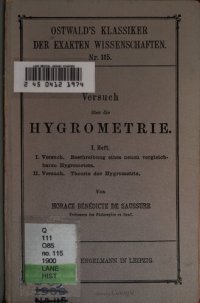 cover of the book Versuch über die Hygrometrie (1783)