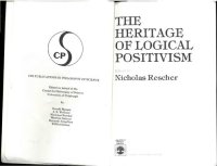 cover of the book The Heritage of Logical Positivism