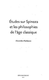 cover of the book Études sur Spinoza et les philosophies de l'âge classique