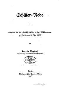 cover of the book Schiller-Rede : Gehalten bei der Gedächtnisfeier in der Philharmonie zu Berlin am 8. Mai 1905