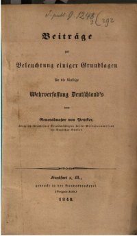 cover of the book Beiträge zur Beleuchtung einiger Grundlagen für die künftige Wehrfassung Deutschlands