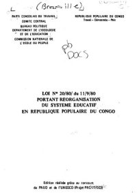 cover of the book Loi Nº 20/80/ du 11/9/80 portant réorganisation du système éducatif en République populaire du Congo