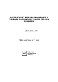 cover of the book Nueva nomenclatura para componer a futuro el diccionario de uso del quechua cuzqueño