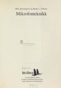 cover of the book Mikrofonteknikk