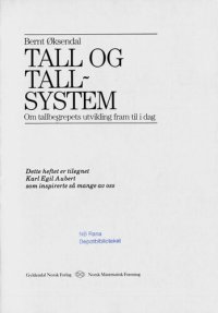 cover of the book Tall og tallsystem : om tallbegrepets utvikling fram til i dag