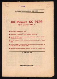 cover of the book XX Plenum KC PZPR 12-13 czerwca 1985 r.