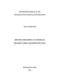 cover of the book Método e metafísica na gênese da filosofia crítica de Immanuel Kant