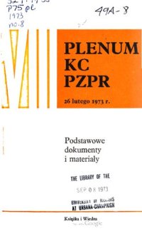 cover of the book VIII Plenum KC PZPR 26 lutego 1973 r.