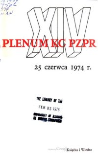 cover of the book XIV Plenum KC PZPR 25 czerwca 1974 r.