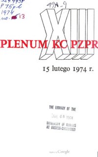 cover of the book XIII Plenum KC PZPR 15 lutego 1974 r.