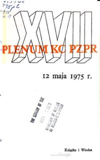 cover of the book XVII Plenum KC PZPR 12 maja 1975 r.