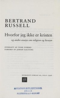 cover of the book Hvorfor jeg ikke er kristen og andre essays om religion og livssyn