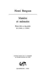 cover of the book Matière et Mémoire Edition Critique