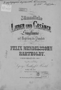 cover of the book Sammtliche Lieder und Gesange fur eine Singstimme mit Begleitung des Pianoforte von F. Mendelssohn-Bartholdy