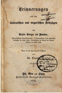 cover of the book Erinnerungen aus den italienischen und ungarischen Feldzügen