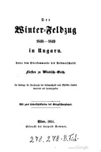 cover of the book Der Winter-Feldzug 1848-1849 in Ungarn. Unter dem Oberkommando des Feldmarschalls Fürsten zu Windisch-Grätz