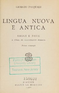 cover of the book Lingua nuova e antica. Saggi e note