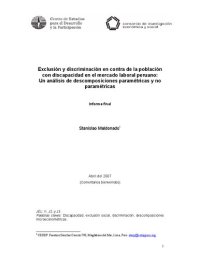 cover of the book Exclusión y discriminación en contra de la población con discapacidad en el mercado laboral peruano: Un análisis de descomposiciones paramétricas y no paramétricas. Informe final