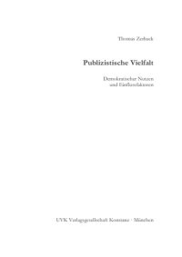 cover of the book Publizistische Vielfalt. Demokratischer Nutzen und Einflussfaktoren