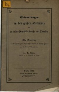 cover of the book Erinnerungen an den Großen Kurfürsten und an seine Gemahlin Louise von Oranien