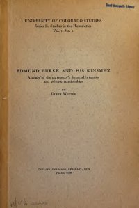 cover of the book Edmund Burke and his Kinsmen: A Study of the Statesman’s Financial Integrity and Private Relationships