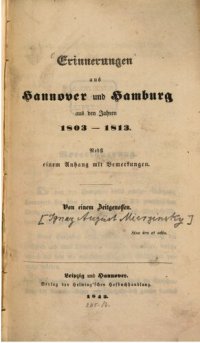 cover of the book Erinnerungen aus Hannover und Hamburg aus den Jahren 1803-1813