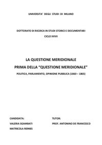 cover of the book La questione meridionale prima della questione meridionale. Politica, parlamento, opinione pubblica (1860-1865)