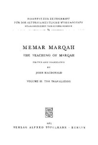 cover of the book Memar Marqah. The Teaching of Marqah. Volume 2: The Translation