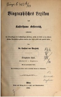 cover of the book Biographisches Lexikon des Kaiserthums Oesterreich : enthaltend die Lebensskizzen der denkwürdigen Personen, welche 1750 bis 1850 im Kaiserstaate und in seinen Kronländern gelebt haben / Kosarek - Lagkner