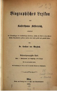 cover of the book Biographisches Lexikon des Kaiserthums Oesterreich : enthaltend die Lebensskizzen der denkwürdigen Personen, welche 1750 bis 1850 im Kaiserstaate und in seinen Kronländern gelebt haben / Saal - Sawiczewski und Nachträge VII.