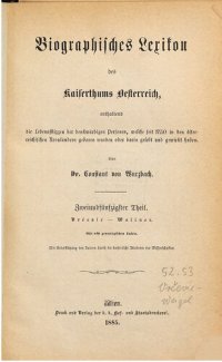 cover of the book Biographisches Lexikon des Kaiserthums Oesterreich : enthaltend die Lebensskizzen der denkwürdigen Personen, welche 1750 bis 1850 im Kaiserstaate und in seinen Kronländern gelebt haben / Vrcevic - Wallner