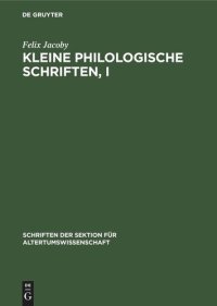 cover of the book Kleine Philologische Schriften, I