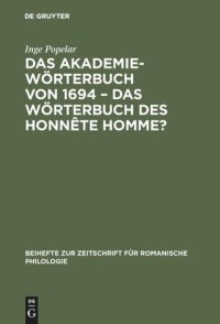 cover of the book Das Akademiewörterbuch von 1694 – das Wörterbuch des Honnête Homme?