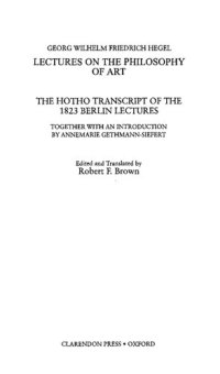 cover of the book Lectures on the Philosophy of Art: The Hotho Transcript of the 1823 Berlin Lectures