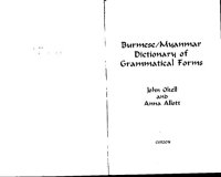 cover of the book Burmese/Myanmar Dictionary of Grammatical Forms