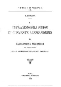 cover of the book Un frammento delle Ipotiposi di Clemente Alessandrino-Paralipomena ambrosiana