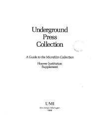 cover of the book Underground Press Collection: A Guide to the Microfilm Collection, Hoover Institution Supplement