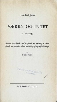 cover of the book Væren og intet : i utvalg