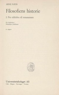 cover of the book Filosofiens historie : en innføring i filosofiske problemer. 1  Fra oldtiden til renessansen