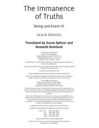 cover of the book The Immanence of Truths: Being and Event III