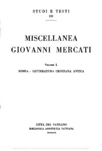 cover of the book Miscellanea Giovanni Mercati. Bibbia. Letteratura cristiana antica