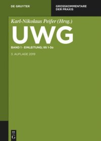 cover of the book UWG: Band 1 Einleitung; §§ 1-3