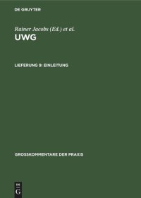 cover of the book UWG: Lieferung 9 Einleitung