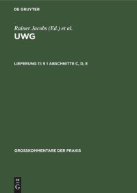 cover of the book UWG: Lieferung 11 § 1 Abschnitte C, D, E