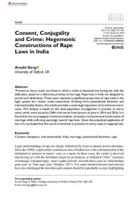 cover of the book Consent, Conjugality and Crime: Hegemonic Constructions of Rape Laws in India