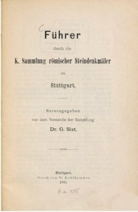 cover of the book Führer durch die K. Sammlung römischer Steindenkmäler zu Stuttgart