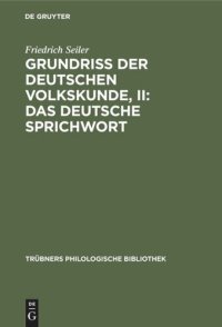 cover of the book Grundriss der deutschen Volkskunde, II: Das deutsche Sprichwort